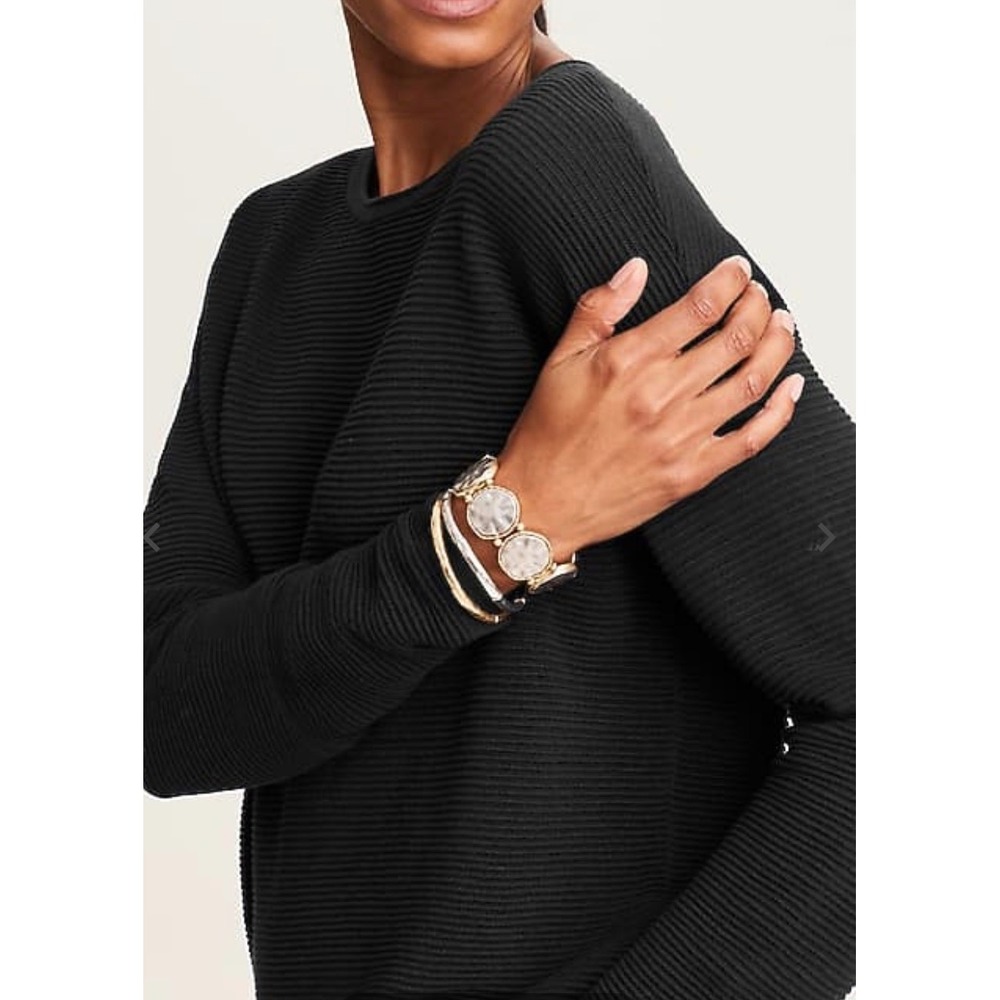 J‎ Jill Womens Black Ribbed Knit Long Sleeve Tunic Top Size M Casual